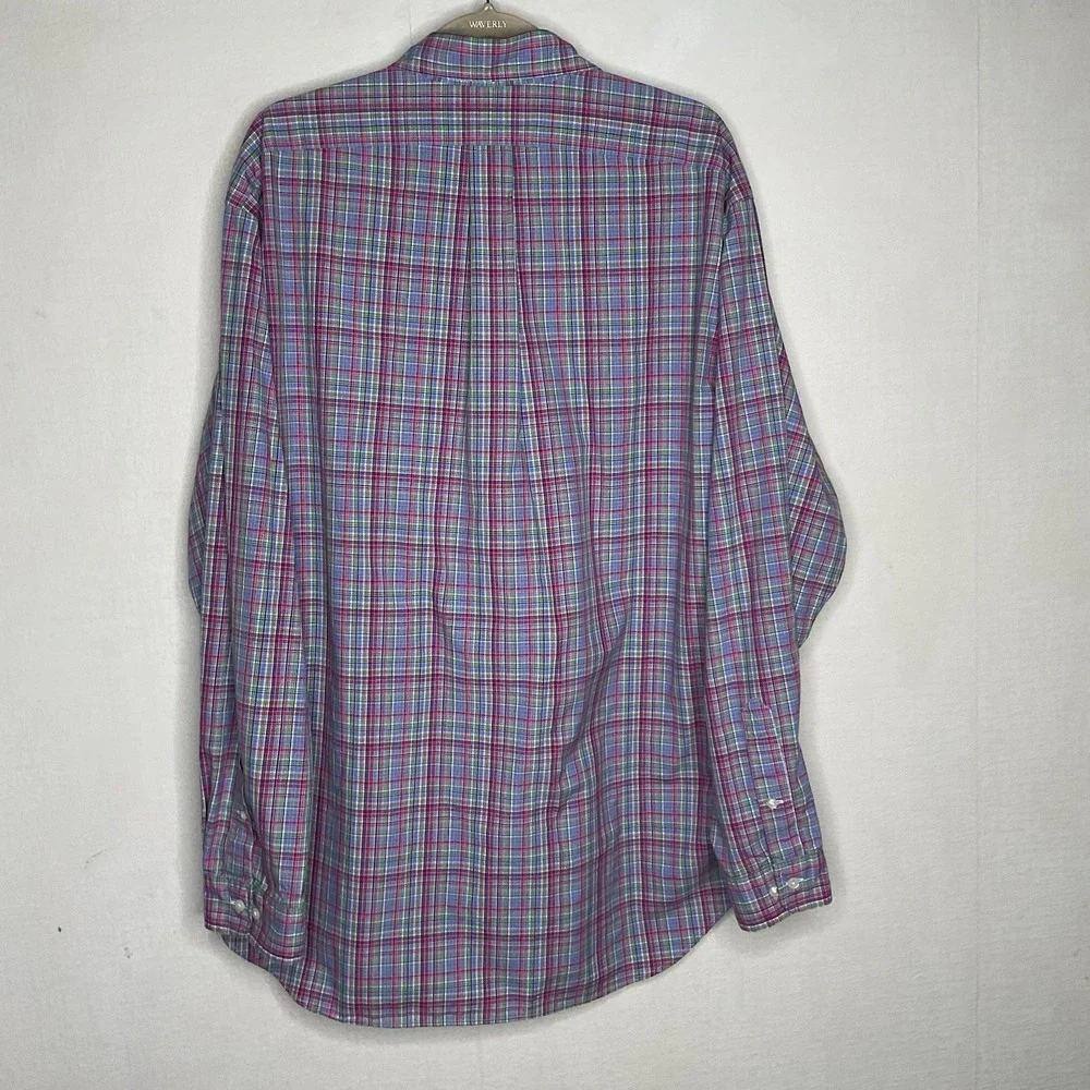 Polo Ralph Lauren Shirt Men XL  17 1/2Long Sleeve‎ Green Pink Plaid Button Down